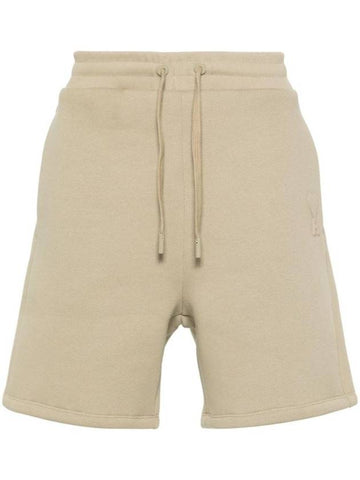 Embossed Logo Jersey Shorts Beige - AMI - BALAAN 1