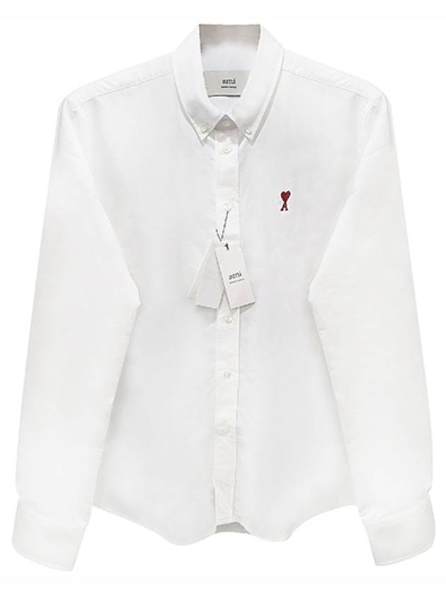 BFUSH063 CO0031 168 Embroidered Logo Cotton Oxford Shirt Natural White Men s TJ - AMI - BALAAN 1