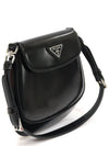 1BH188 Black Brushed Leather Silver Triangle Cleo Mini Hobo Shoulder Bag - PRADA - BALAAN 3