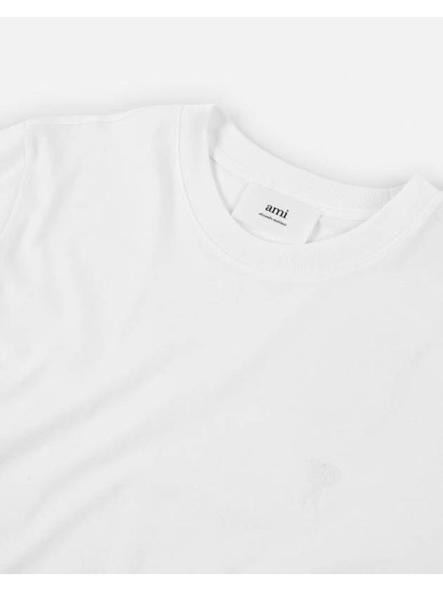 Embroidered Logo Cotton Short Sleeve T-Shirt White - AMI - BALAAN 4