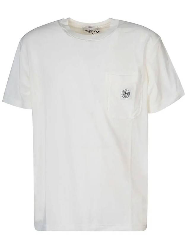 Men's Pisato Effect Logo Patch Pocket Short Sleeve T-Shirt White - STONE ISLAND - BALAAN 3