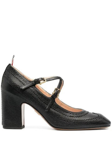 Mary Jane Pebble Grain Leather Brogue Pumps Black - THOM BROWNE - BALAAN 1