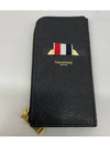 Stripe Zip Around Pebble Grain Leather Card Wallet Black - THOM BROWNE - BALAAN 5