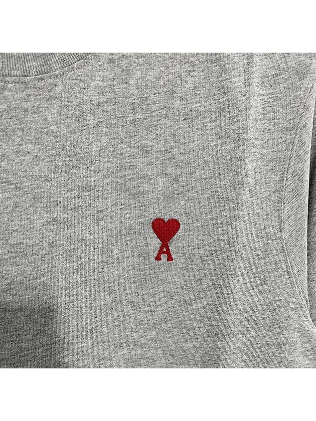 Small Heart Logo Cotton Long Sleeves T-Shirt Heather Grey - AMI - BALAAN 5