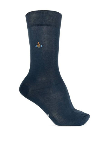 Embroidery ORB Knit Socks Blue - VIVIENNE WESTWOOD - BALAAN 1