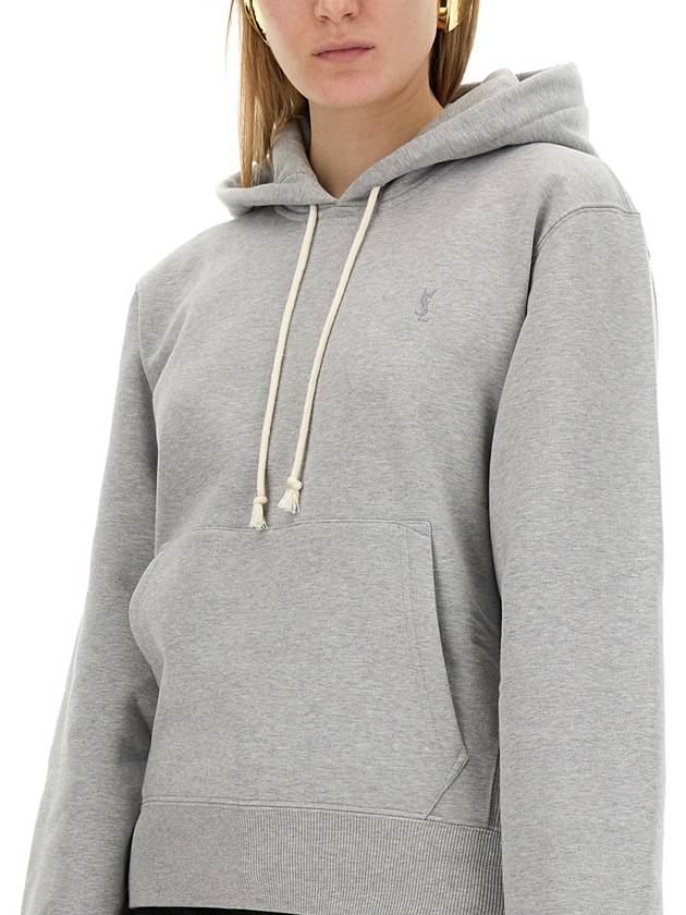 Cassandre Organic Cotton Hoodie Grey - SAINT LAURENT - BALAAN 5