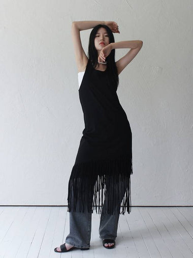 Layered Fringe Jersey Dress Black - RUBATI - BALAAN 1