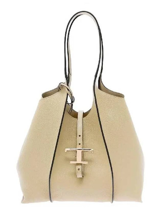 Logo T Timeless Leather Tote Bag Beige - TOD'S - BALAAN 2