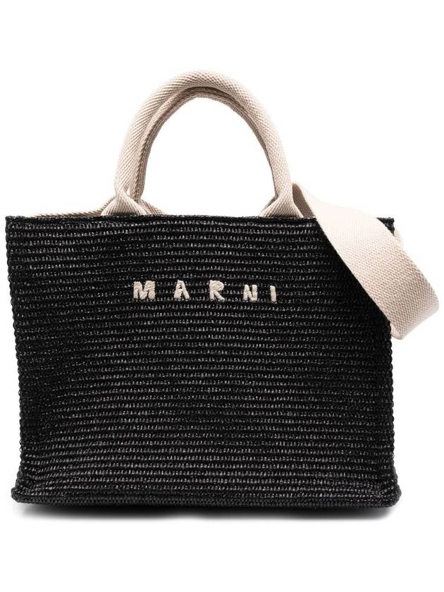 Small Raffia East West Tote Bag Black - MARNI - BALAAN 2