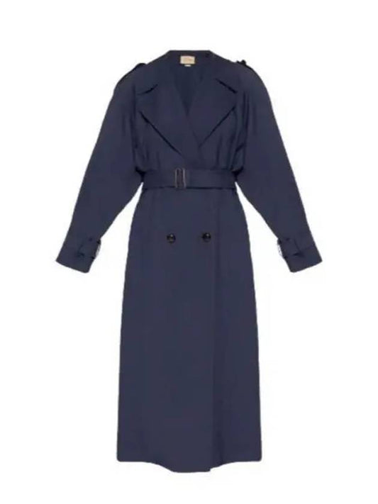 Double Breasted Wool Trench Coat Blue - GUCCI - BALAAN 2