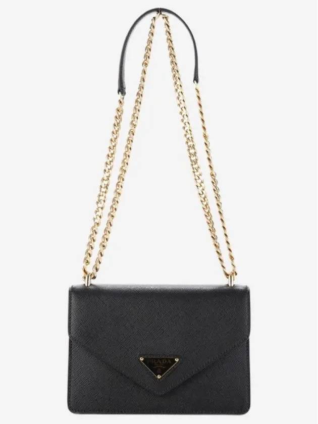 Saffiano Leather Envelope Chain Shoulder Bag Black - PRADA - BALAAN 5