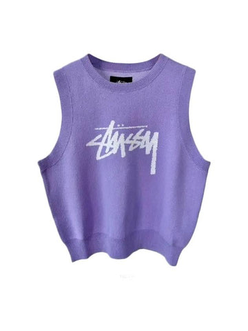 Women's Logo Knit Vest Purple - STUSSY - BALAAN 1