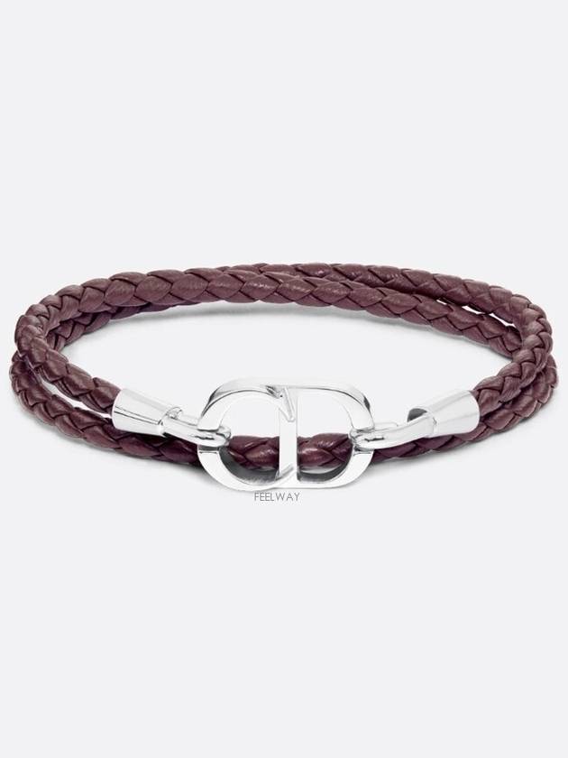 CD Icon Braided Calfskin Leather Bracelet Burgundy Silver Finish Brass B1973HOMLE D074 - DIOR - BALAAN 2