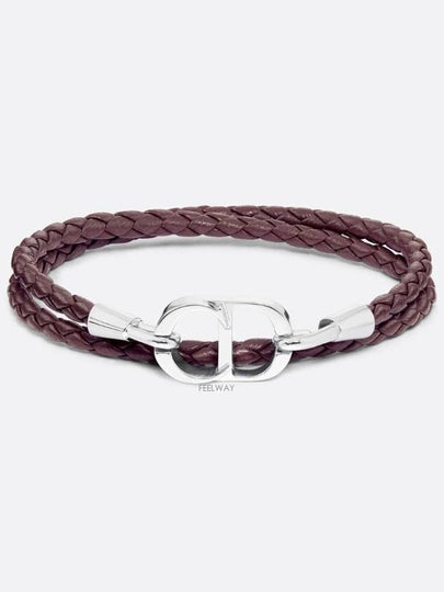 CD Icon Braided Leather Bracelet Burgundy - DIOR - BALAAN 2