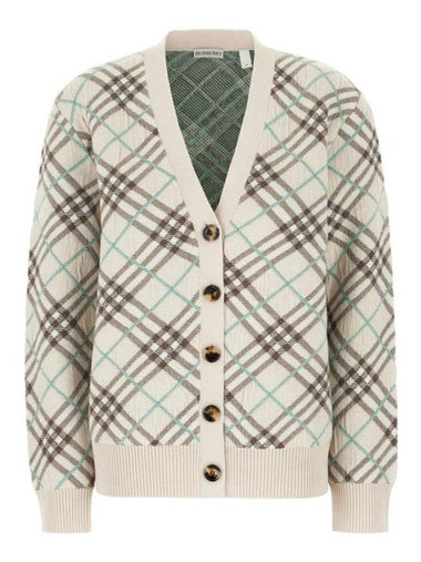 Check Wool Mohair Blend Cardigan Husk - BURBERRY - BALAAN 1