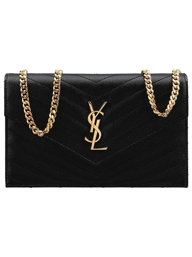 Cassandre Matelasse Envelope Chain Cross Bag In Grain De Poudre Embossed Leather Black - SAINT LAURENT - BALAAN 1