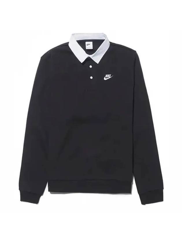 Club Fleece Long Sleeve Polo Shirt Black - NIKE - BALAAN.