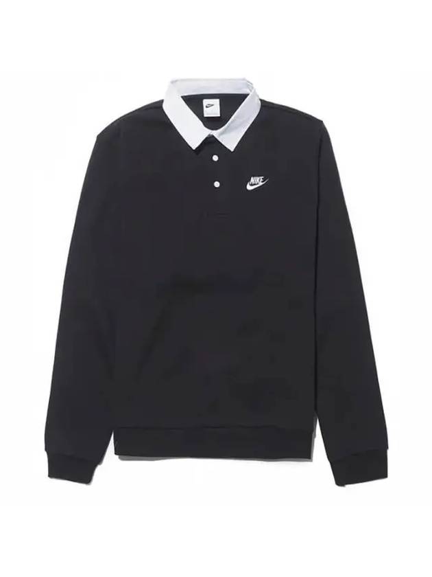 Club Fleece Long Sleeve Polo Shirt Black - NIKE - BALAAN 1