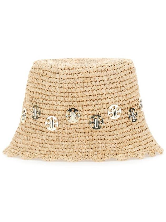 'Autres' Beige Hat With Metallic Embellishments In Raphia Woman - PACO RABANNE - BALAAN 2