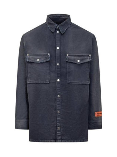 Logo Patch Distressed Denim Long Sleeve Shirt Navy - HERON PRESTON - BALAAN 1