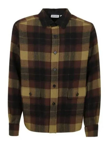 Wool Check Long Sleeve Shirt Brown FB65CH5069CN - KENZO - BALAAN 1