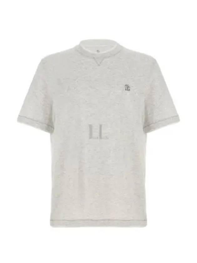 Embroidered Logo Short Sleeve T-Shirt Grey - BRUNELLO CUCINELLI - BALAAN 2