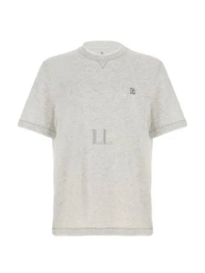 Embroidered Logo Short Sleeve T-Shirt Grey - BRUNELLO CUCINELLI - BALAAN 2