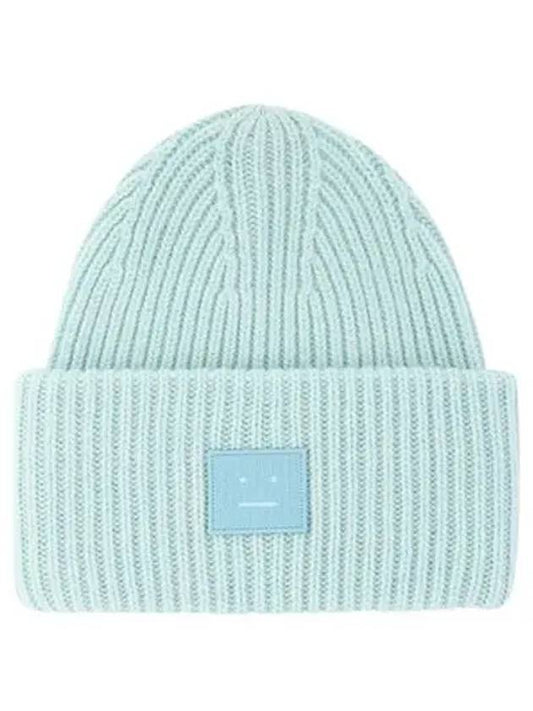 Face Patch Ribbed Wool Beanie Sky Blue Melange - ACNE STUDIOS - BALAAN 2