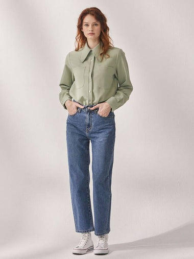 RYUL+WAI: Cropped Straight Denim Pants Blue - RYUL+WAI: - BALAAN 1