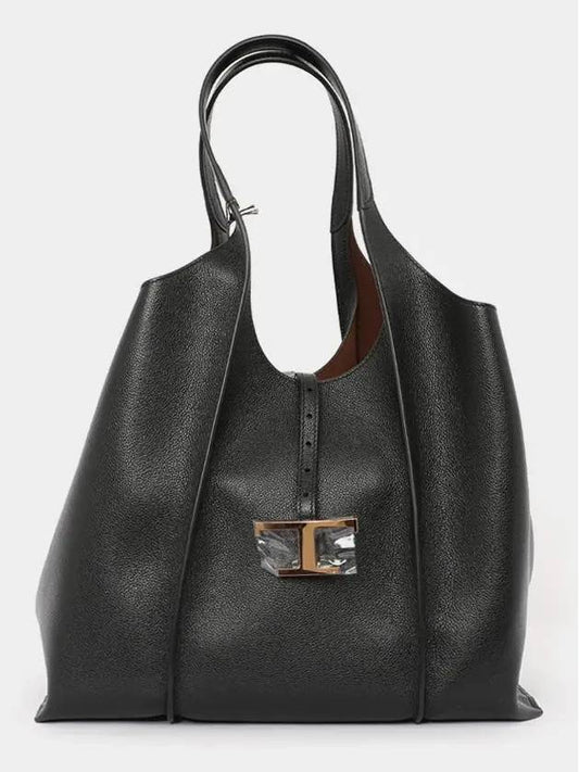 T Timeless Leather Medium Shopping Tote Bag Black - TOD'S - BALAAN 2