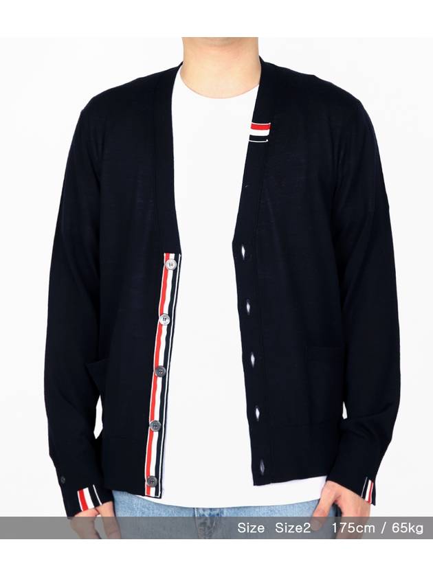 Men's Jersey Stitch V-Neck Cardigan Navy - THOM BROWNE - BALAAN 8