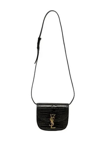 Small Kaia Croco Shoulder Bag Black - SAINT LAURENT - BALAAN 1