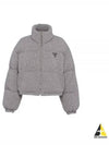 Boxy Crop Wool Cashmere Knit Puffer Padding Grey - PRADA - BALAAN 2