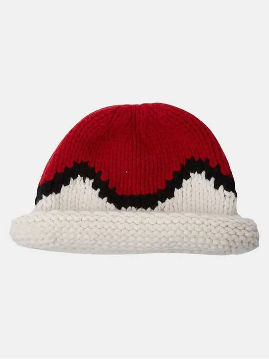 Wave Knit Wool Beanie White Red - KENZO - BALAAN 2