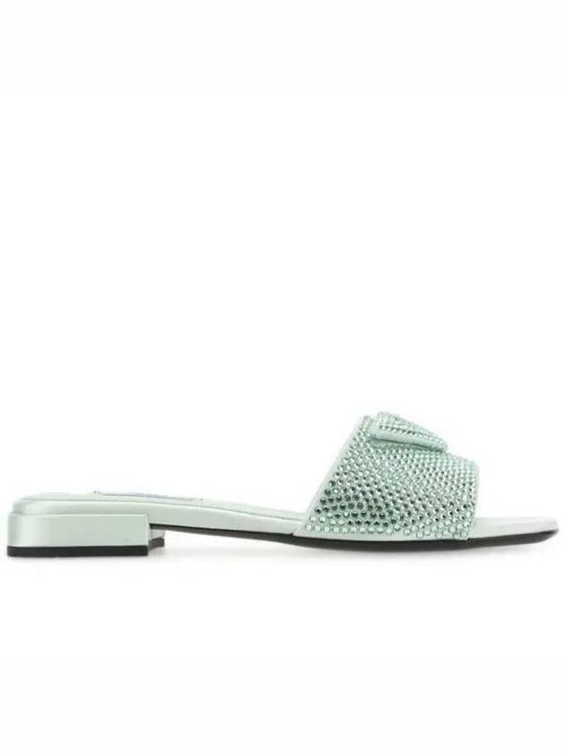 Logo Rhinestone Slippers Pastel Green - PRADA - BALAAN 2