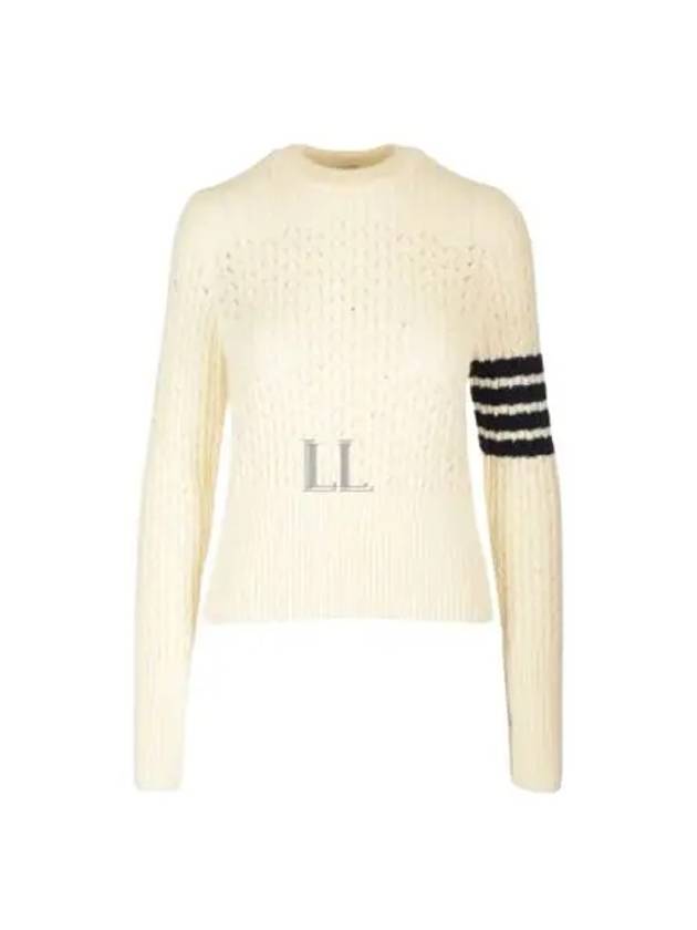 4 Bar Pointelle Knit Top White - THOM BROWNE - BALAAN 2