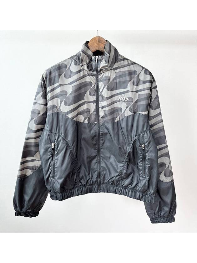 Icon Crush Swoosh Print Zip-Up Jacket Black Charcoal - NIKE - BALAAN 8