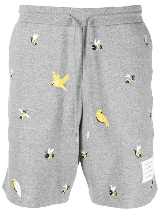 Bird Bee Embroidered Loopback Cotton Sweat Shorts Grey - THOM BROWNE - BALAAN 3