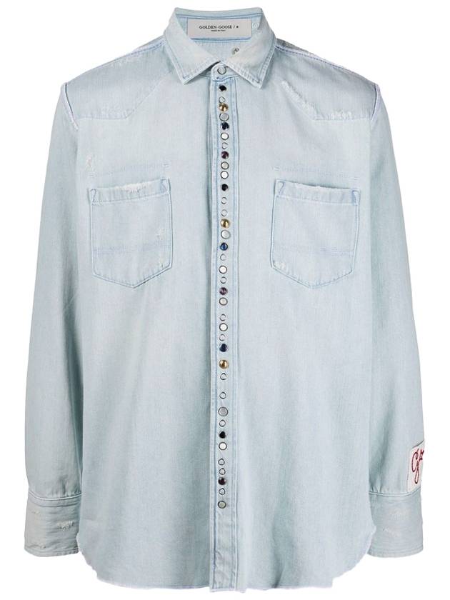 Bleached Denim Long Sleeve Shirt Blue - GOLDEN GOOSE - BALAAN.