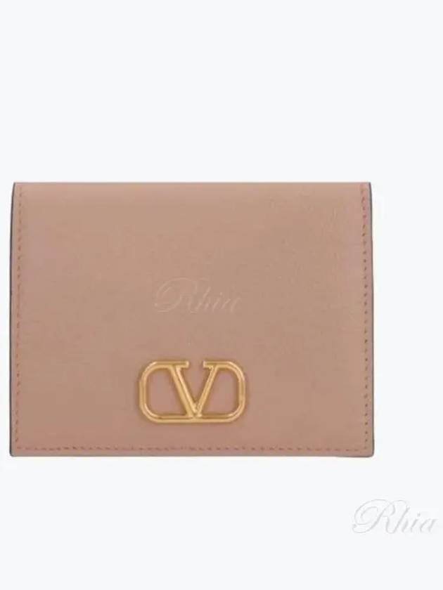 Compact V Logo Signature Calfskin Half Wallet Pink - VALENTINO - BALAAN 2