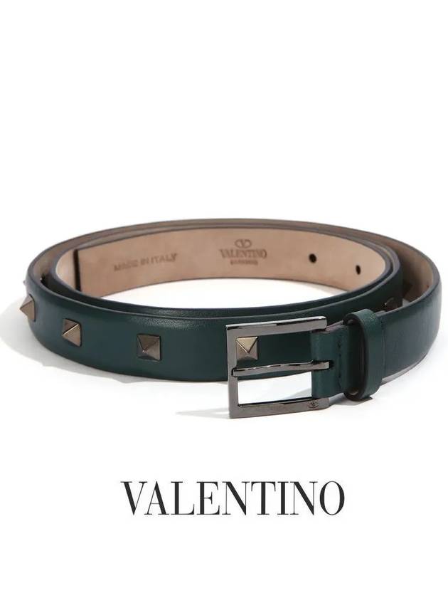 Rockstud Untitled Leather Belt Green - VALENTINO - BALAAN 2