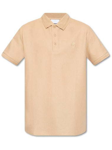 Monogram Motif Cotton Pique Polo Shirt Beige - BURBERRY - BALAAN 1