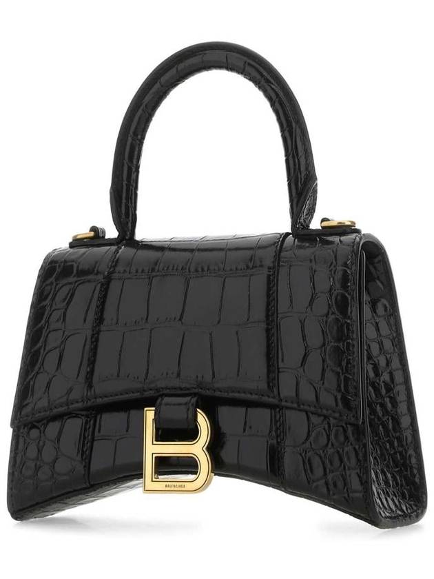 Hourglass Crocodile Embossed Leather XS Tote Bag Black - BALENCIAGA - BALAAN 3