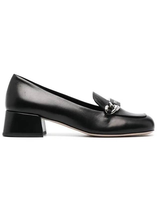 Chain Logo Leather Loafers Black - MIU MIU - BALAAN 1