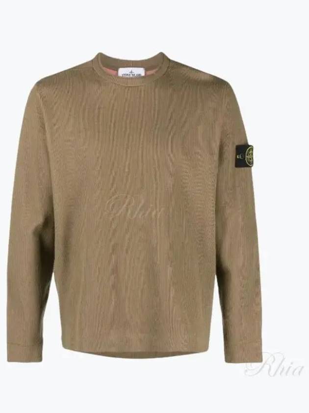 Men's Wappen Patch Crewneck Knit Sweatshirt Dark Beige - STONE ISLAND - BALAAN 2