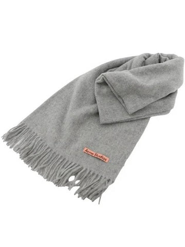 Logo Wool Fringe Scarf Grey - ACNE STUDIOS - BALAAN 1