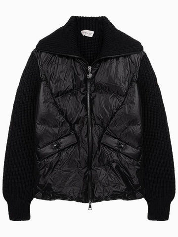 Logo Patch Wool Padded Cardigan Black - MONCLER - BALAAN 1