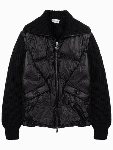 Logo Patch Wool Padded Cardigan Black - MONCLER - BALAAN 1