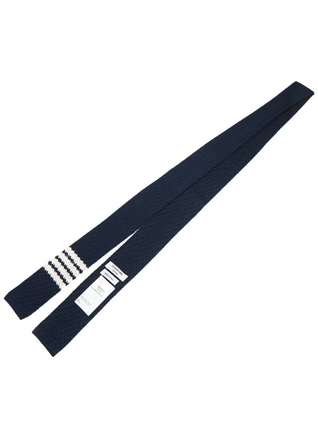 Women's Silk Twill Stitch 4 Bar Tie Scarf Navy - THOM BROWNE - BALAAN 4