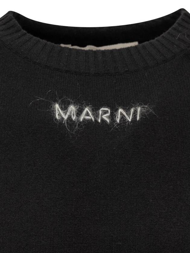 Embroidered Logo Round Neck Knit Top Black - MARNI - BALAAN 4